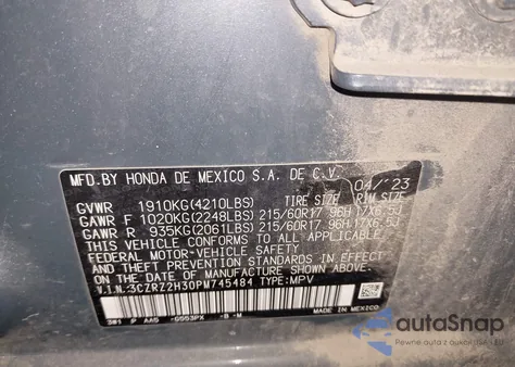 2023 Honda Hr-V Awd Lx from USA, damaged, VIN 3CZRZ2H30PM745484